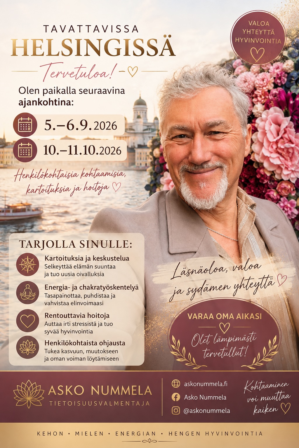 Asko ottaa vastaan Helsingissä 5-6.9 ja 10-11.10.2026. Varaa aikasi